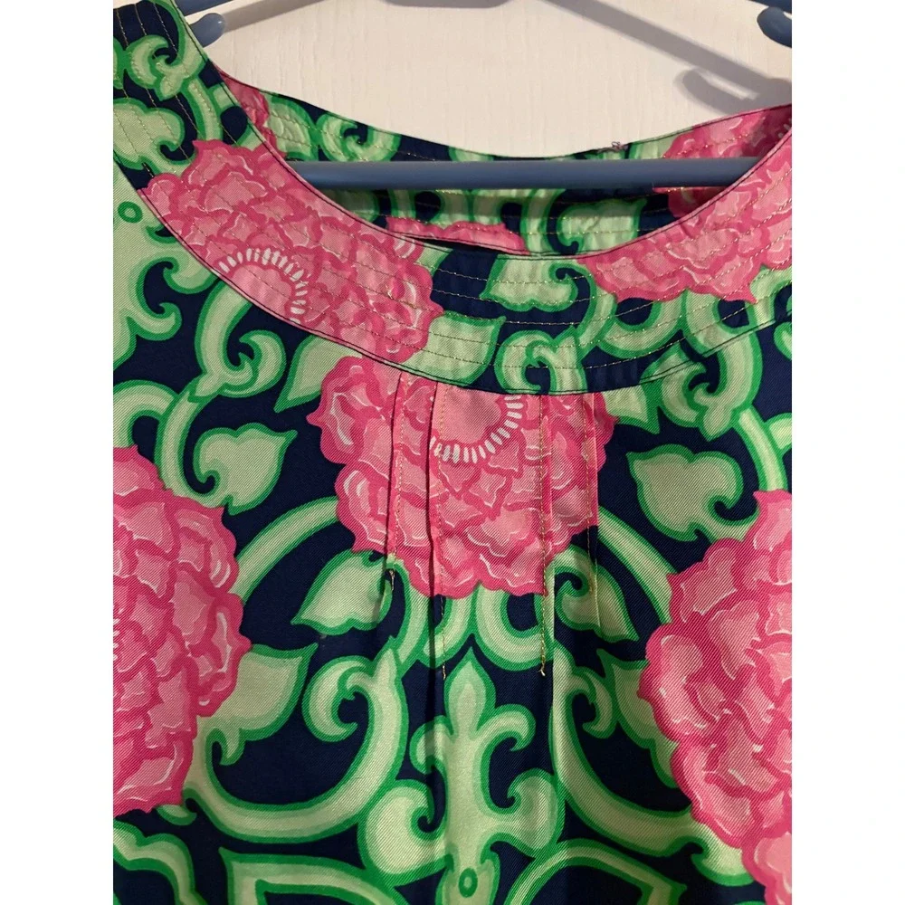 Lilly Pulitzer Silk Shift Dress Pink Green‎ Floral Scroll Tie Sleeve Size 8 - Picture 4 of 6